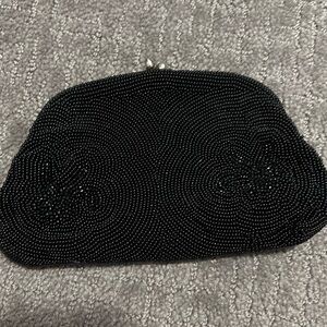 Walborg black beaded vintage small clutch hand made in Belgium